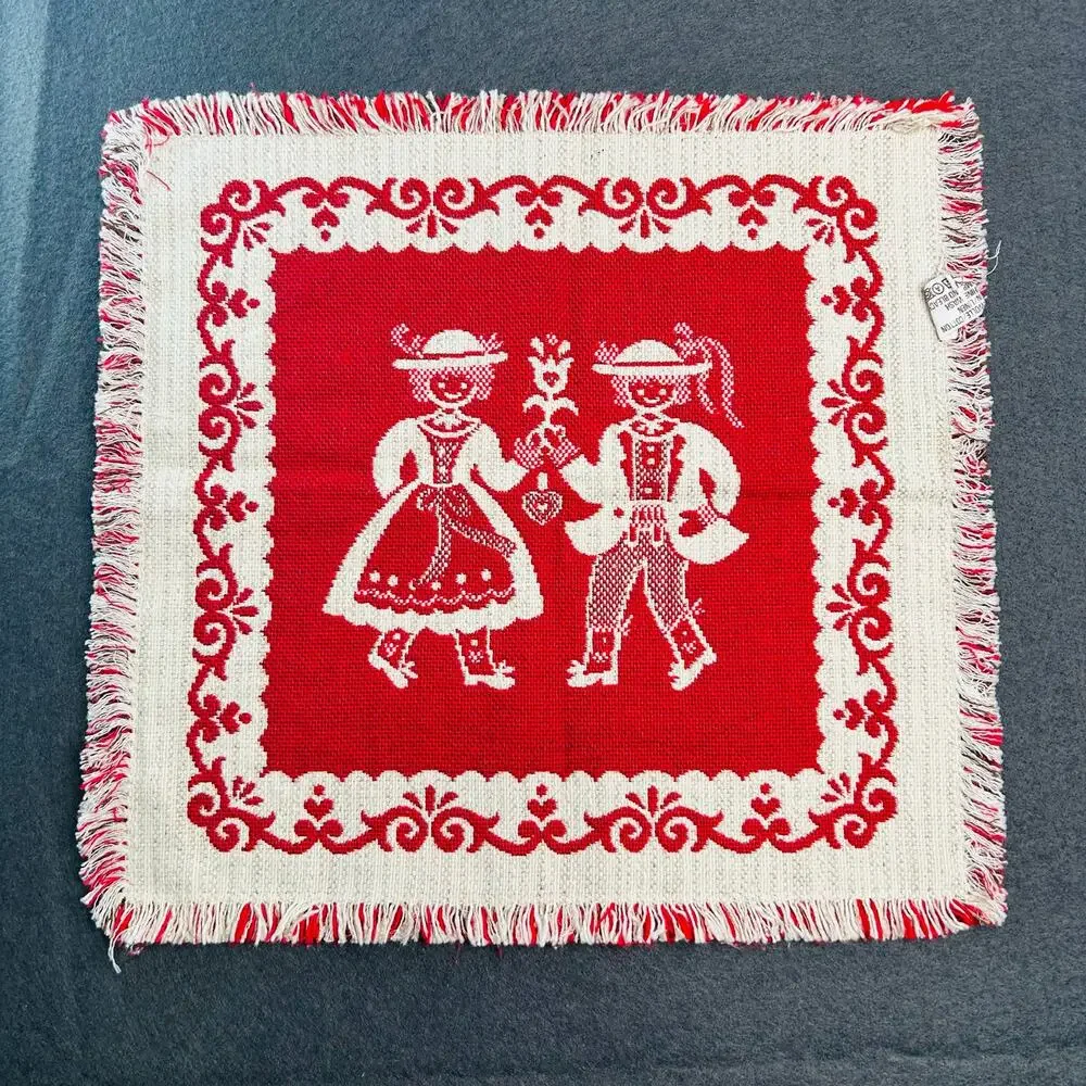 Vintage 15in Dutch Couple PlaceMat Made in Austria Folk Art Red
